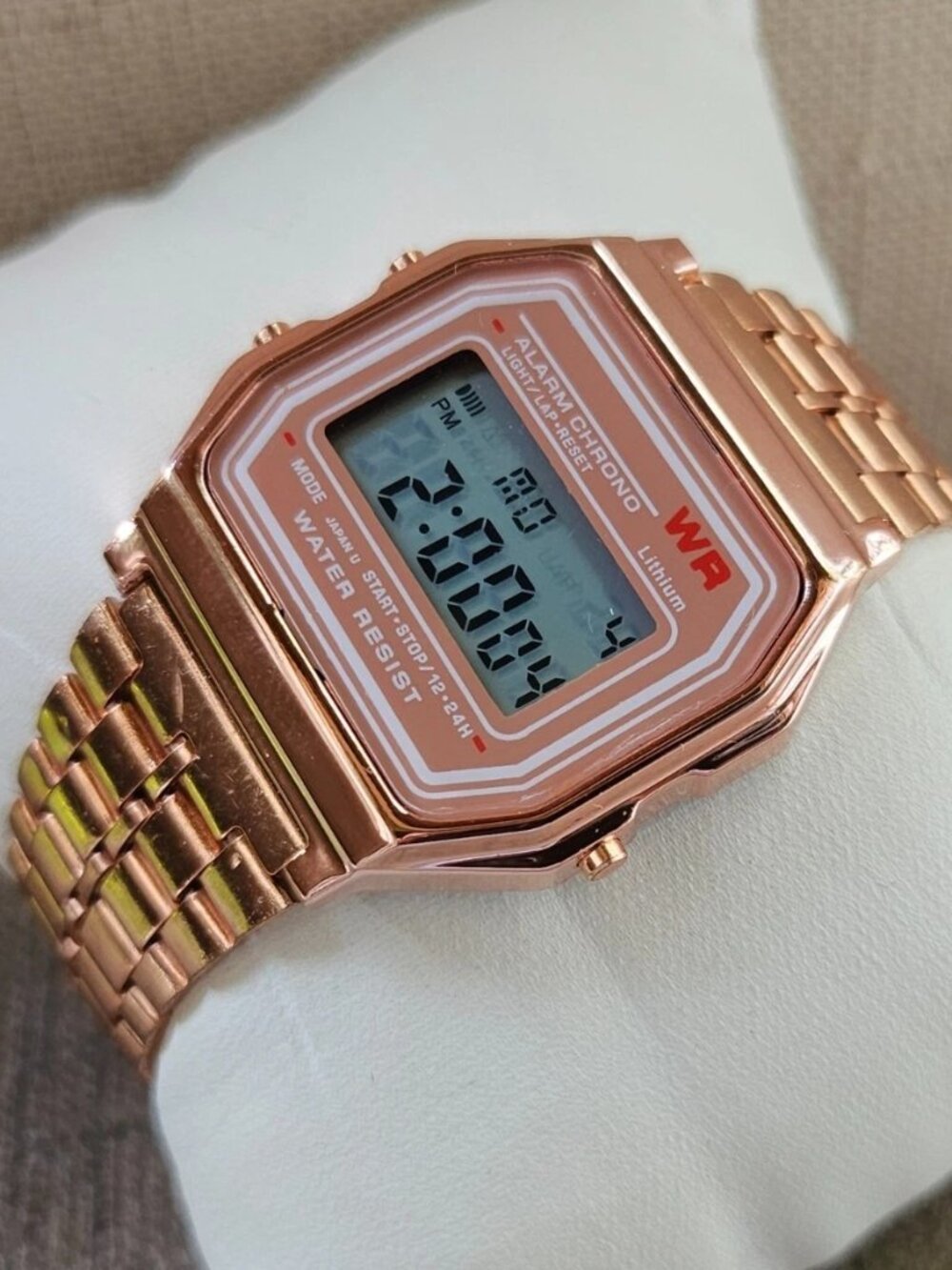 Women Digital Wristwatch Rose Gold Tone Metal Band Multi Function. Wrist Watch
